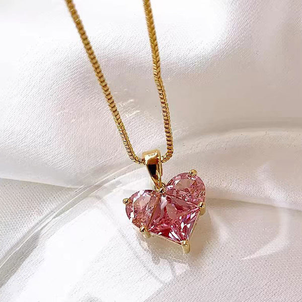 Anti Tarnish Elegant Pink Heart Chain Necklace