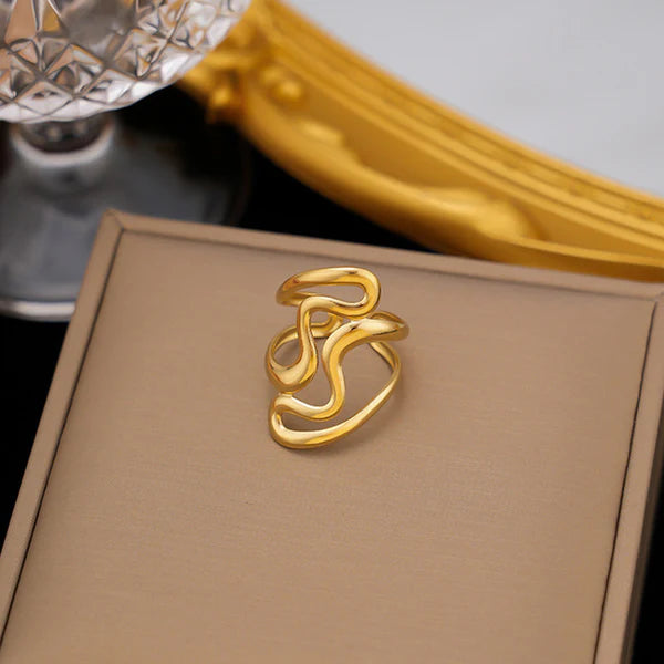 Gold Plated Anti Tarnish Stainless Steel Elegant Irregular Contemporary Ring