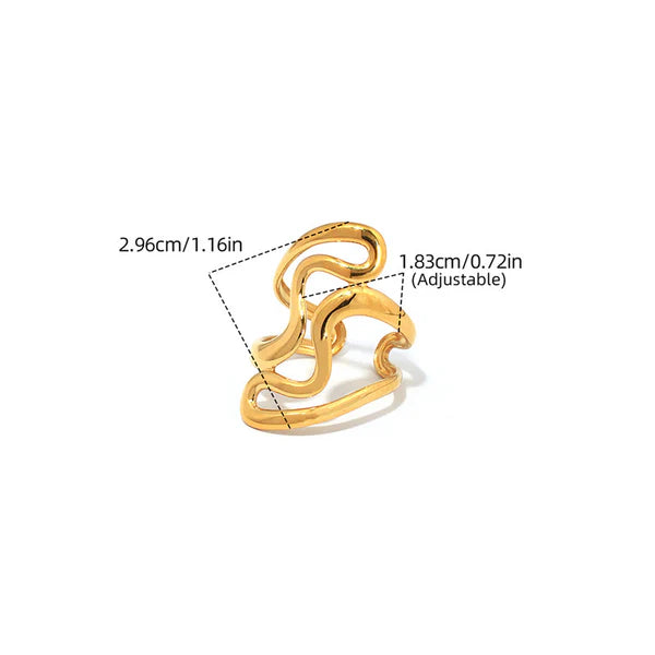 Gold Plated Anti Tarnish Stainless Steel Elegant Irregular Contemporary Ring