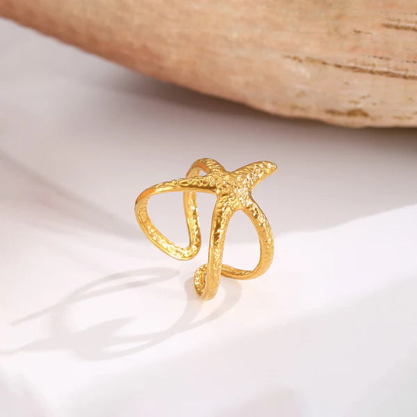 Gold Plated Anti Tarnish Stainless Steel Star Themed Contemporary Ring