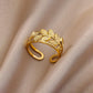 Gold Plated Anti Tarnish Stainless Steel Leaf Themed Contemporary Ring