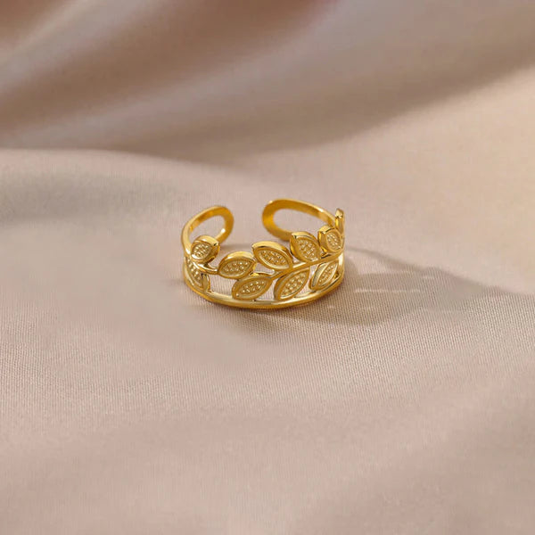 Gold Plated Anti Tarnish Stainless Steel Leaf Themed Contemporary Ring