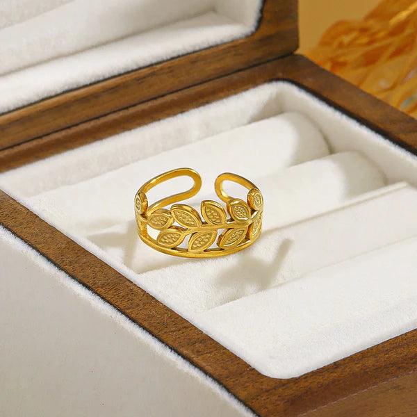 Gold Plated Anti Tarnish Stainless Steel Leaf Themed Contemporary Ring