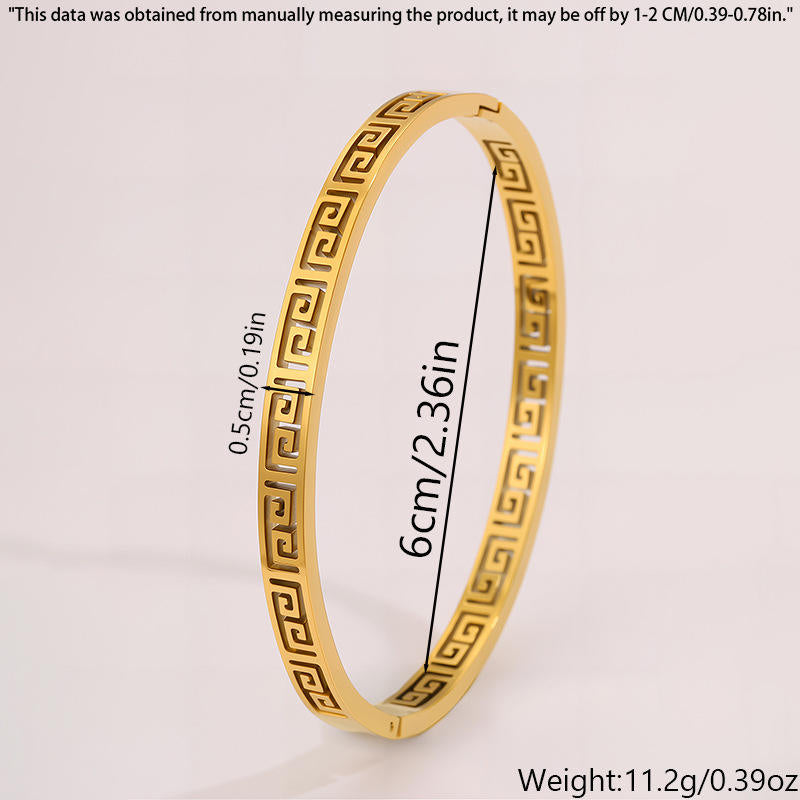 Anti Tarnish Greek Geometric Pattern Laser Cut Bangle Bracelet
