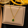 Anti Tarnish Green Stone Chain Necklace
