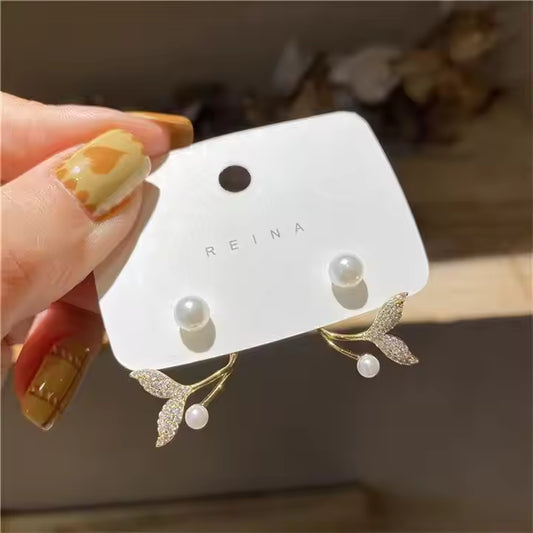Elegant Stone Fishtail Studs Earrings