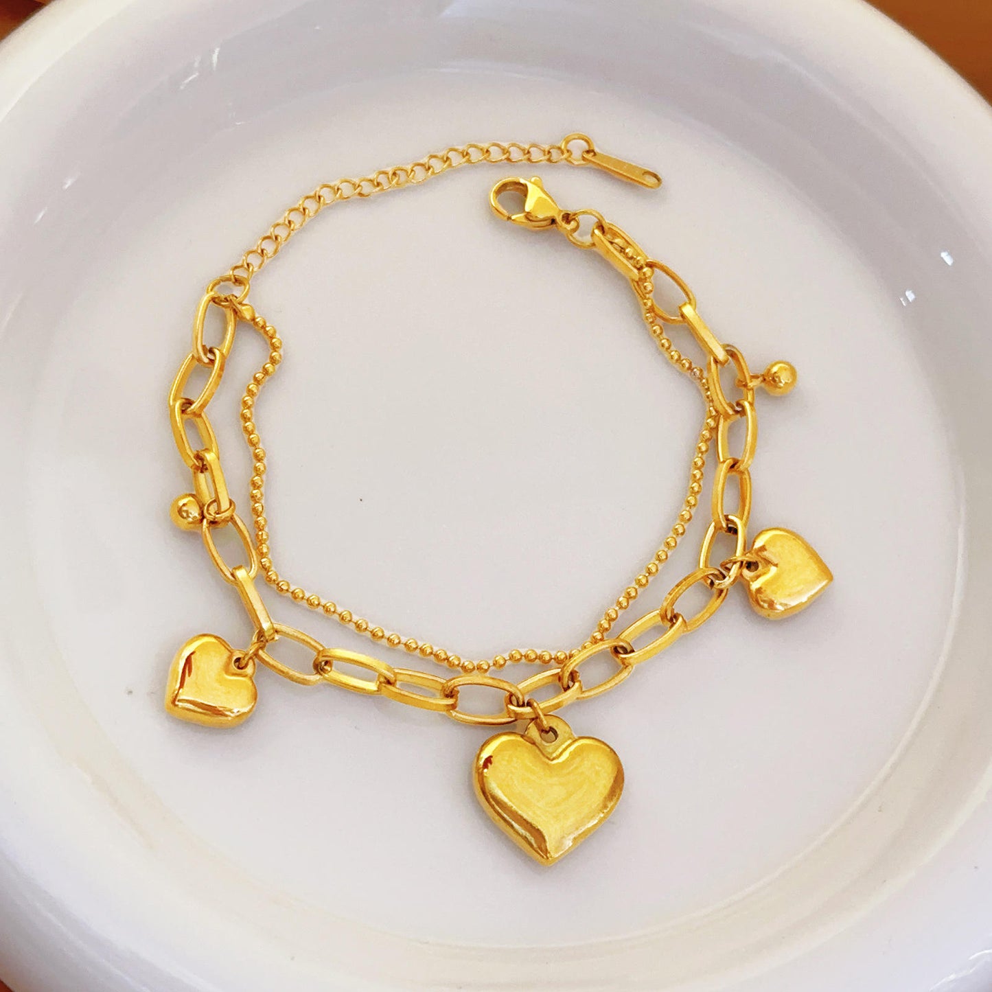 Anti Tarnish Dangling Heart Bracelet