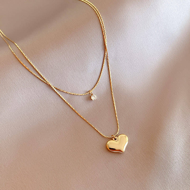 Anti Tarnish Classic Heart Double Layer Chain Necklace