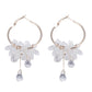 Korean Flower Drop Hoop Earrings