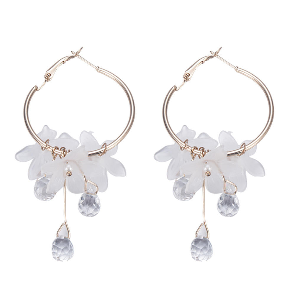 Korean Flower Drop Hoop Earrings