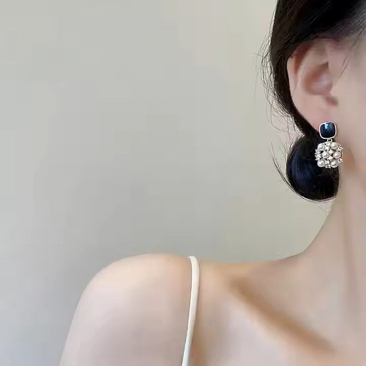 Trendy Drop Pearl Diamond Earrings