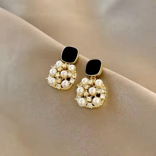 Trendy Drop Pearl Diamond Earrings
