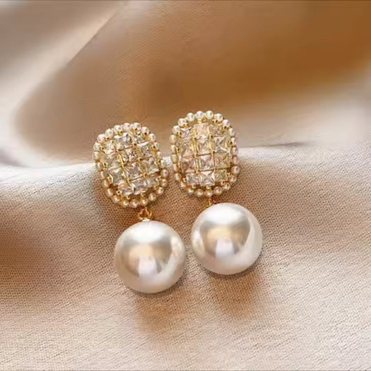 Pearl Diamond Ear Studs Earrings