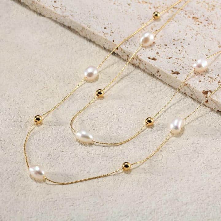 Anti Tarnish Double Layer Pearl Chain Necklace