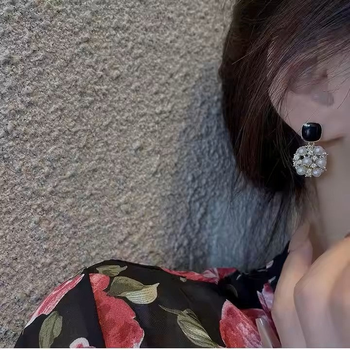 Trendy Drop Pearl Diamond Earrings