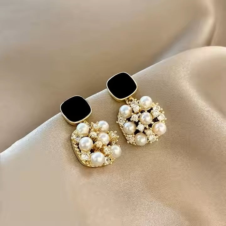 Trendy Drop Pearl Diamond Earrings