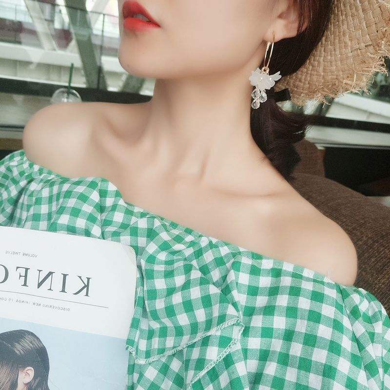 Korean Flower Drop Hoop Earrings