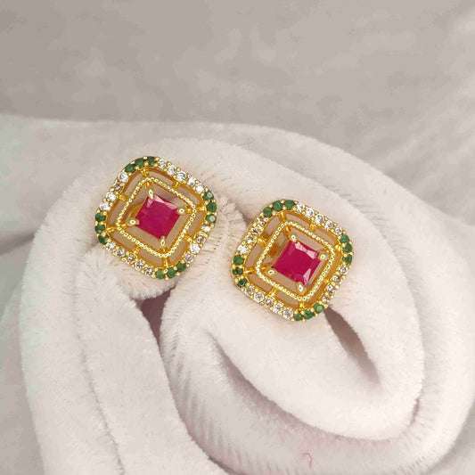 Trendy Square Stone Stud Earrings  With Firkee Screw
