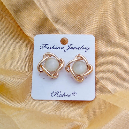 Rose Gold Twisted Square Stone Earring