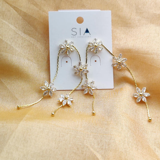Elegant Drop Diamond Flower Chain Earring