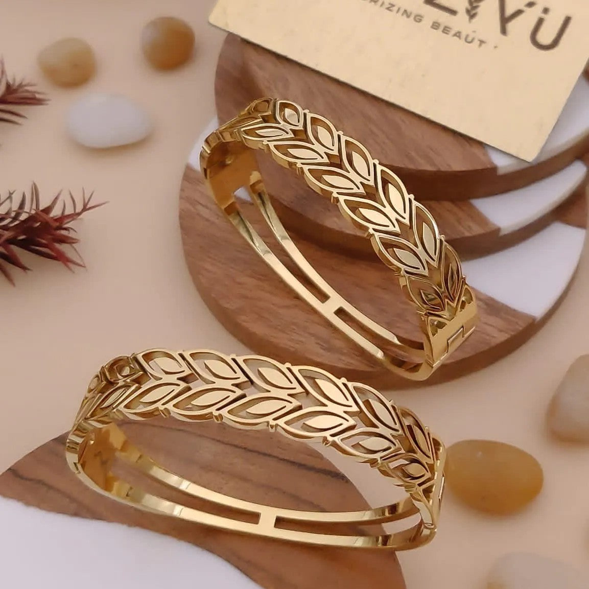 Anti Tarnish Elegant Leaf Kada Bracelet