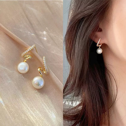 Korean Diamond Drop Pearl Earring