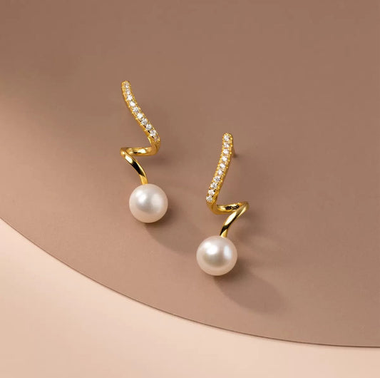 Korean Diamond Drop Pearl Earring