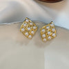 Korean Fashion Pave Geometric Pearl Stud Earring