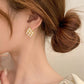 Korean Fashion Pave Geometric Pearl Stud Earring