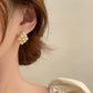 Korean Fashion Pave Geometric Pearl Stud Earring