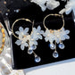 Korean Flower Drop Hoop Earrings