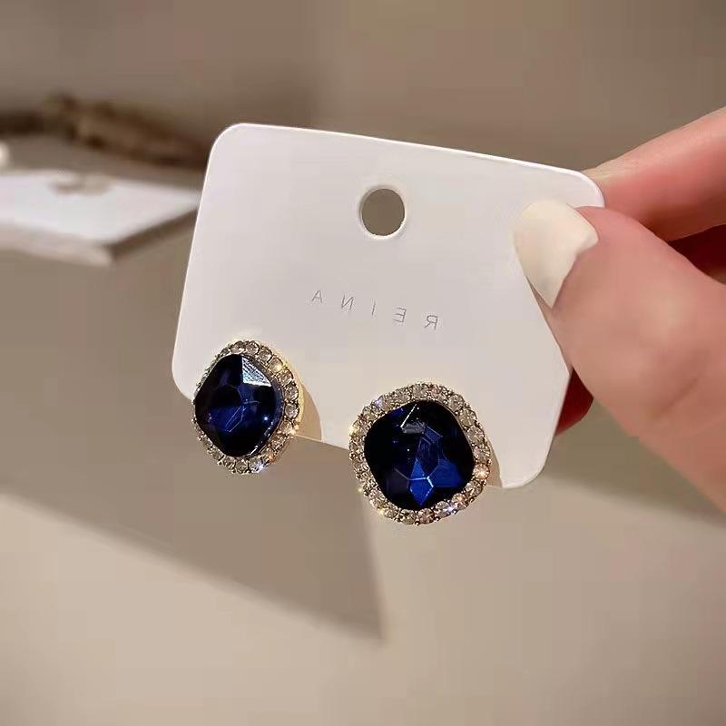 Korean Luxury Elegant Blue Square Earrings