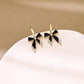 Korean New Black Bow Micro Diamond Earrings