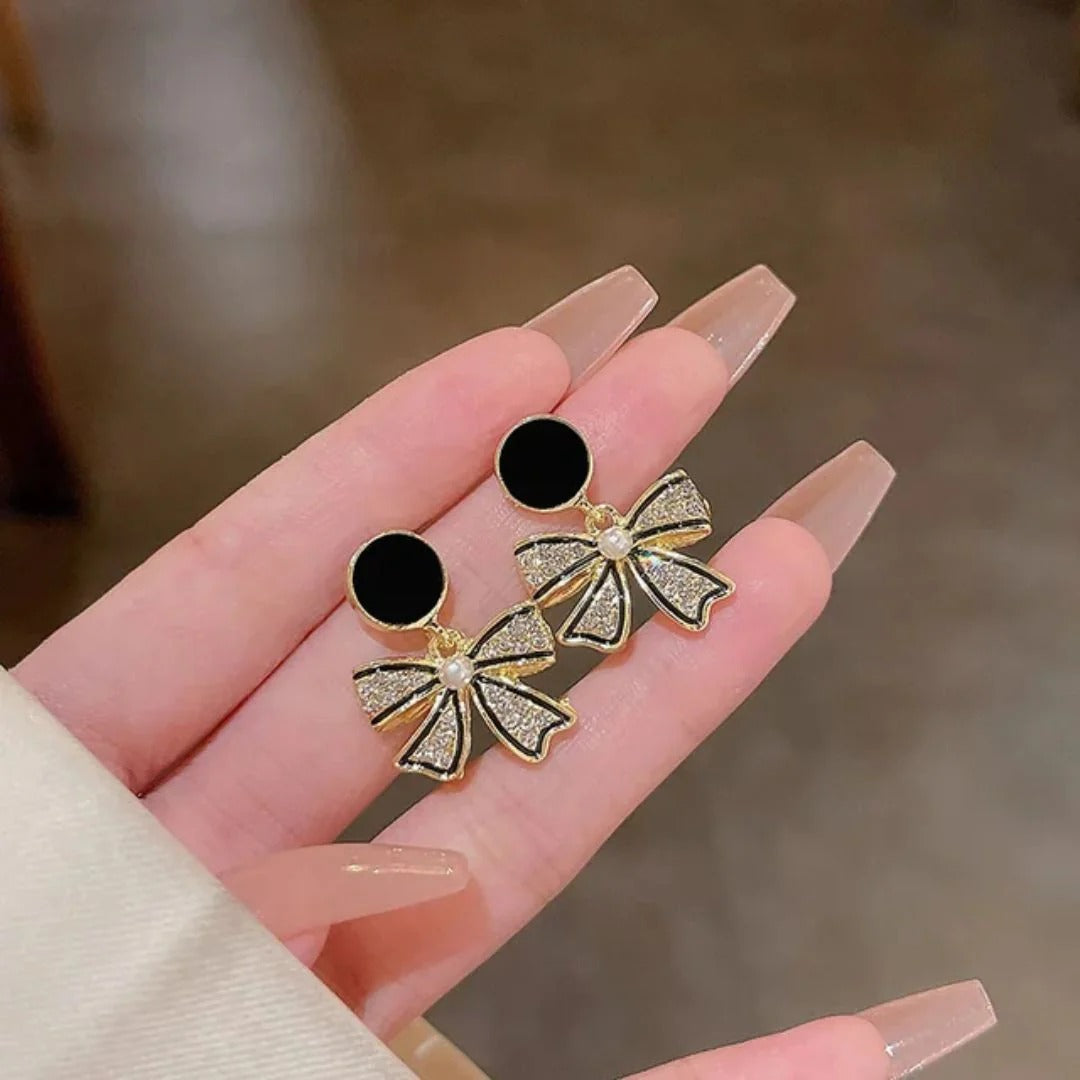 Korean Style Black Bow Earrings