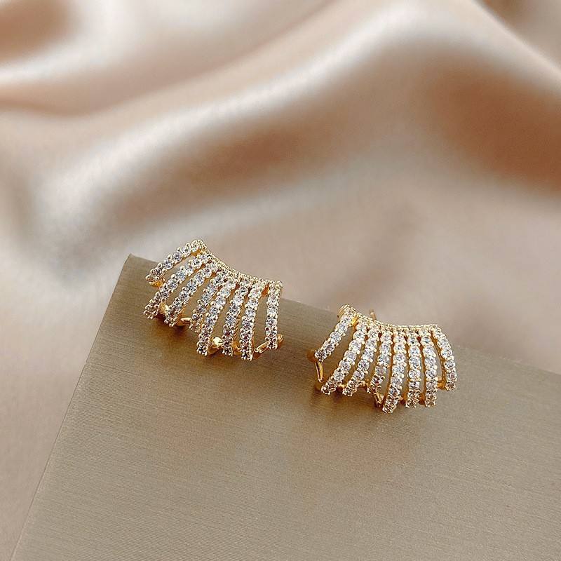 Korean Stylish Multilayer Row Cubic C Shape Earrings