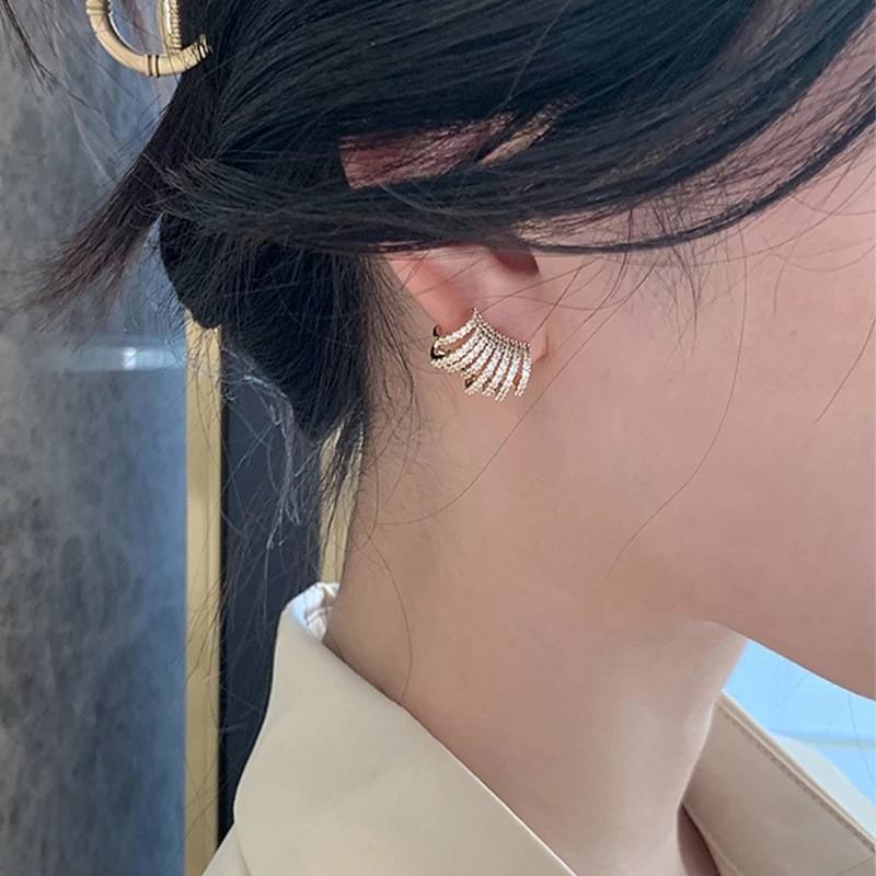 Korean Stylish Multilayer Row Cubic C Shape Earrings