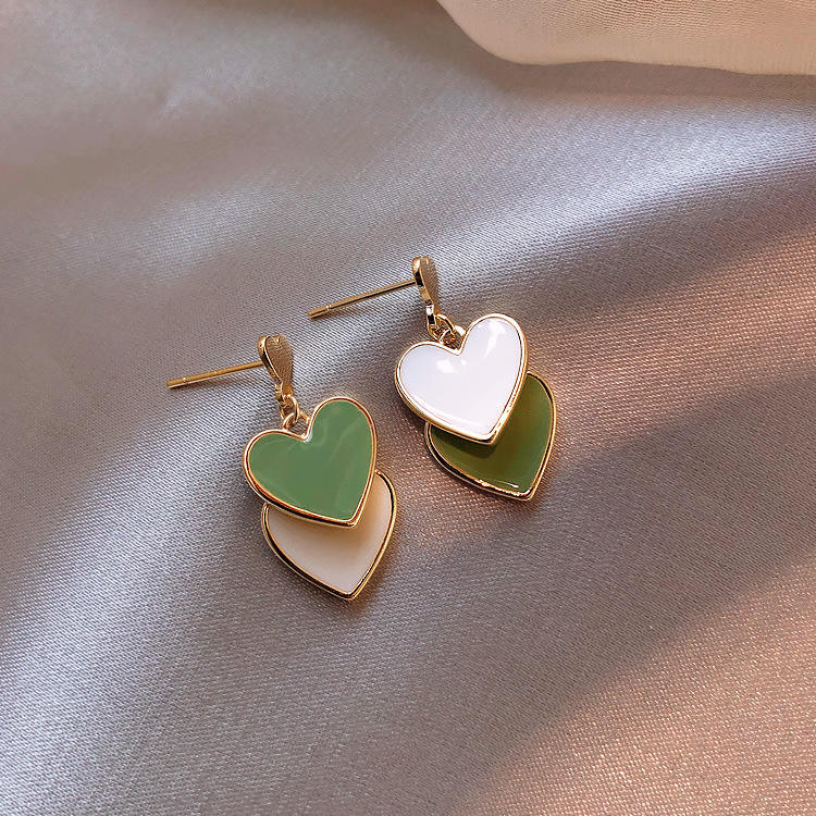 Korean Sweet Green Contrast Color Heart Shaped Earrings