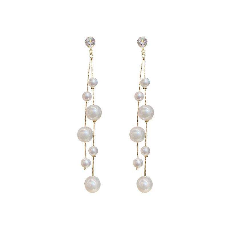 Korean Version Long Pearl Alloy Drop Earrings