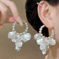 Lightweight Pearl Shell Flower Drop Hoop Earrings