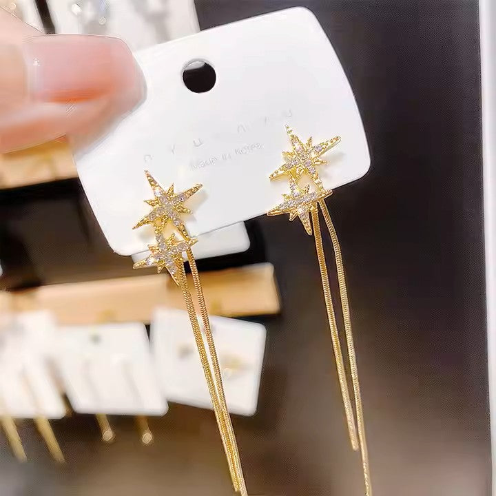 Diamond Star Chain Earrings