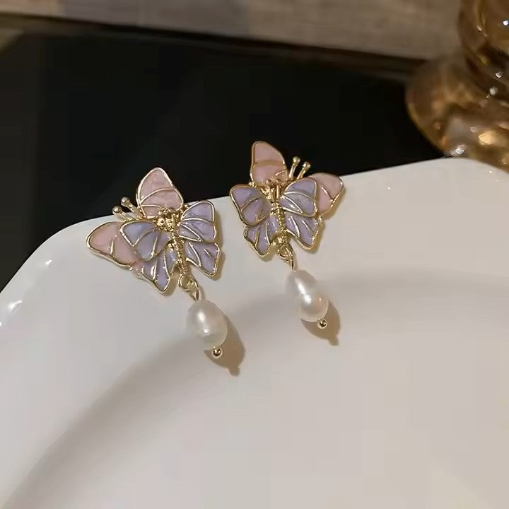 Butterfly Drop Pearl Earrings