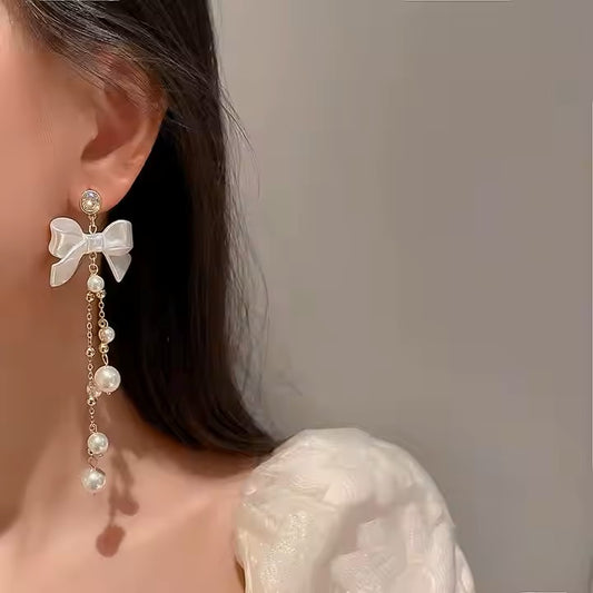 Pearl Bow Drop Earrings