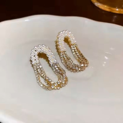 Diamond Pearl Drop Earrings