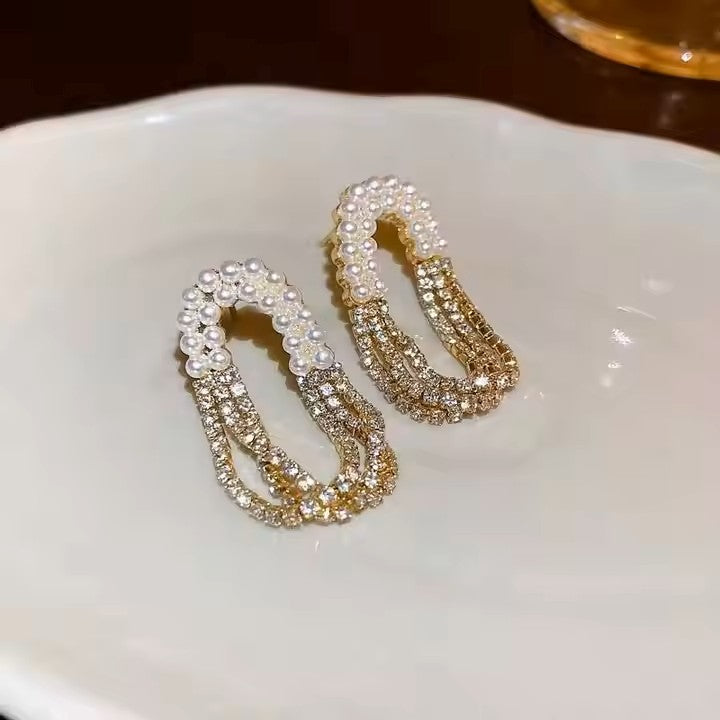 Diamond Pearl Drop Earrings