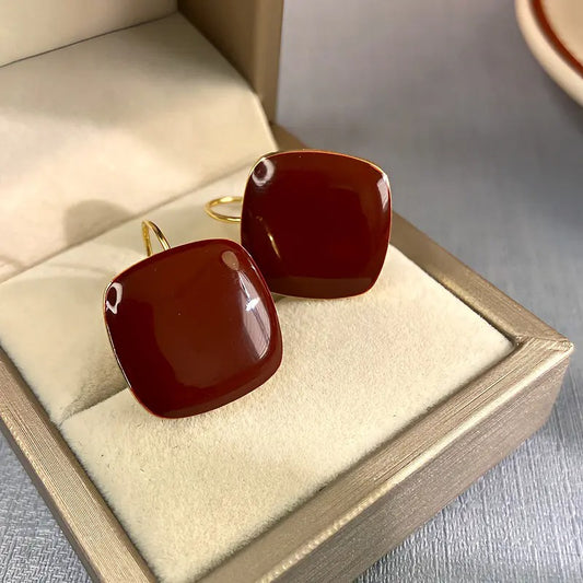Maroon Retro Square Stud Earrings