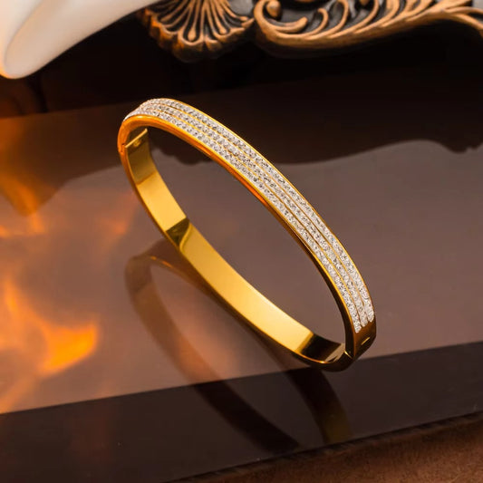 Anti Tarnish Micro Layered Zirconia Studed Bangle Bracelet