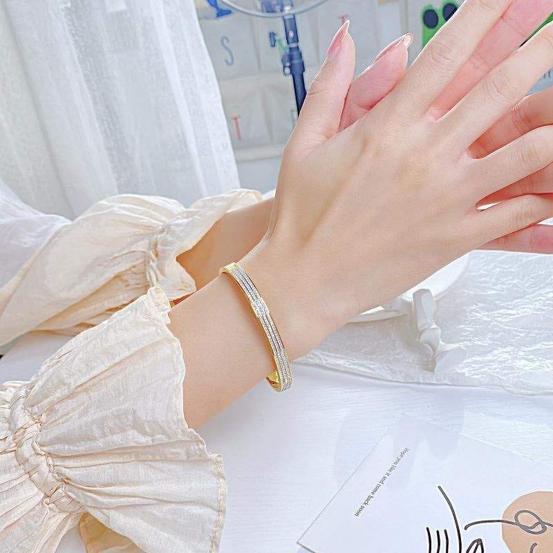 Anti Tarnish Micro Layered Zirconia Studed Bangle Bracelet