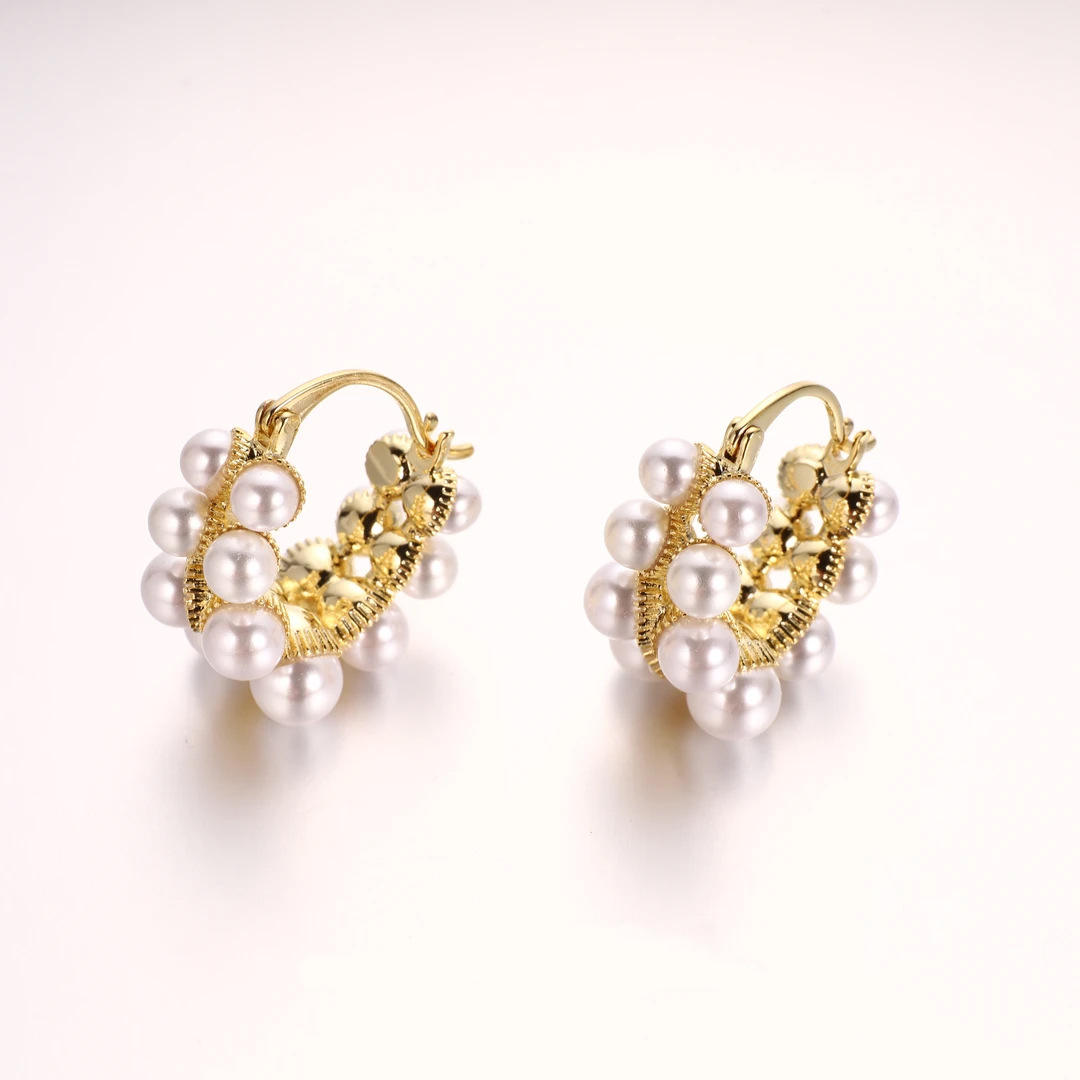 Retro Elegant Double Row Imitation Pearl Oval Hoop Earrings