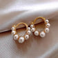 Retro Elegant Double Row Imitation Pearl Oval Hoop Earrings