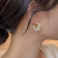 Retro Elegant Double Row Imitation Pearl Oval Hoop Earrings